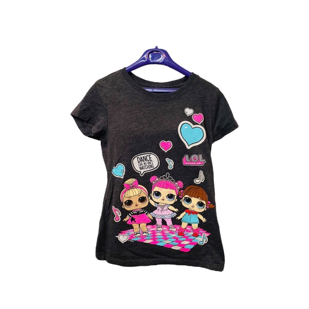L.O.L. Surprise Girl's Shirt Dark Grey Short Sleeve Crew Neck Graphic Size Small